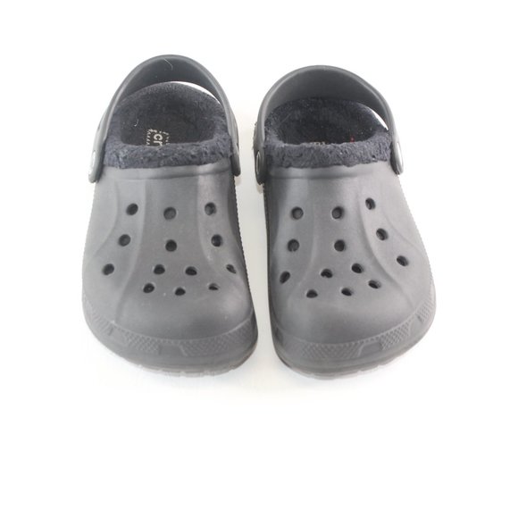 Crocs Black Classic Clogs Faux Fur Lining Junior Child Youth Shoes #128 - Picture 2 of 8